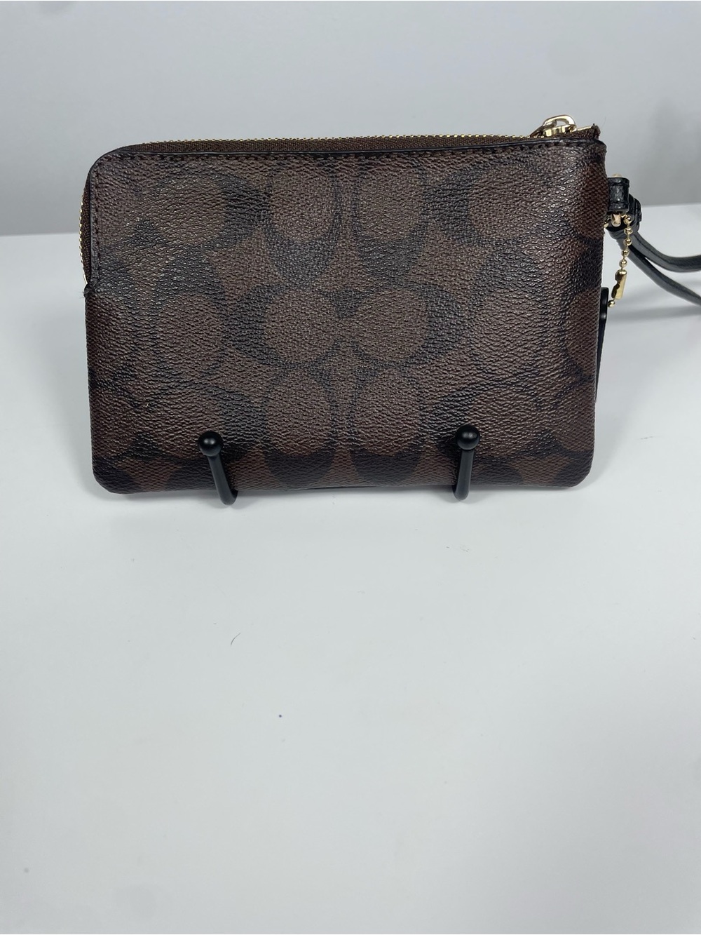 Coach Corner Zip Wristlet Signature PVC Leather Brown Black - Picture 6 of 9
